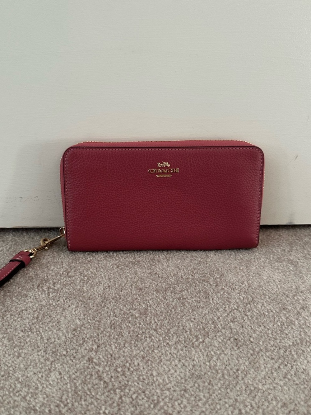 Coach Pink Pebbled Leather Zip Around Wallet Wristlet